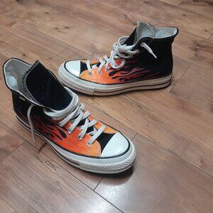 Converse Chuck 70 Hi Black Flames Shoes Fire Archive Print 165024C Mens Size 8